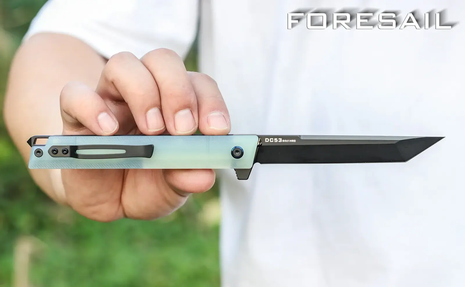 FORESAIL folding knife shown in hand