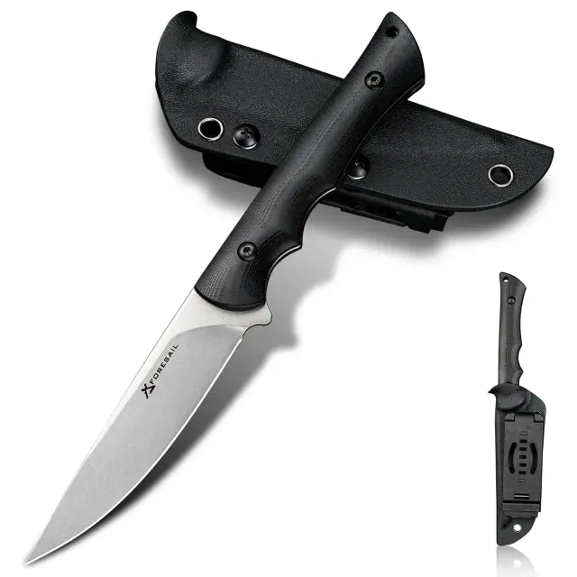 FORESAIL fixed-blade knife with a black G10 handle and Kydex sheath