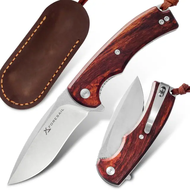 FORESAIL folding knife with an M390 blade and Desert Ironwood handle