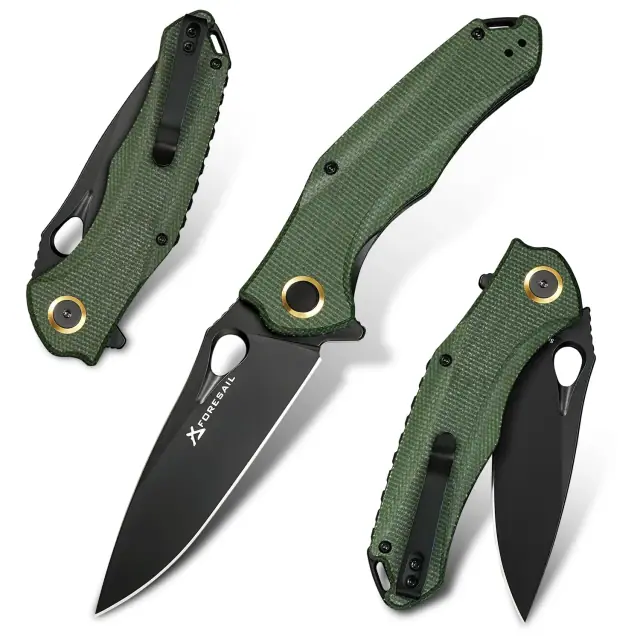 FORESAIL folding knife with a 14C28N blade and green Micarta handle